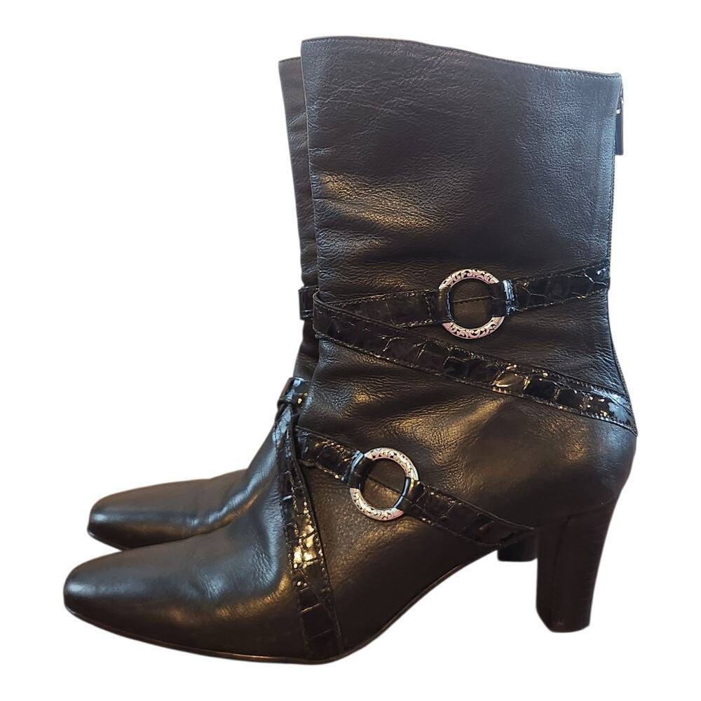Brighton Boots Sz‎ 9M Risque leather heel R3974 black silver zip